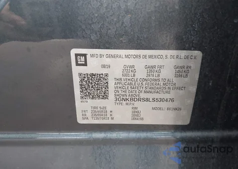 2020 Chevrolet Blazer Fwd 3Lt из США, поврежденный, VIN 3GNKBDRS8LS530476